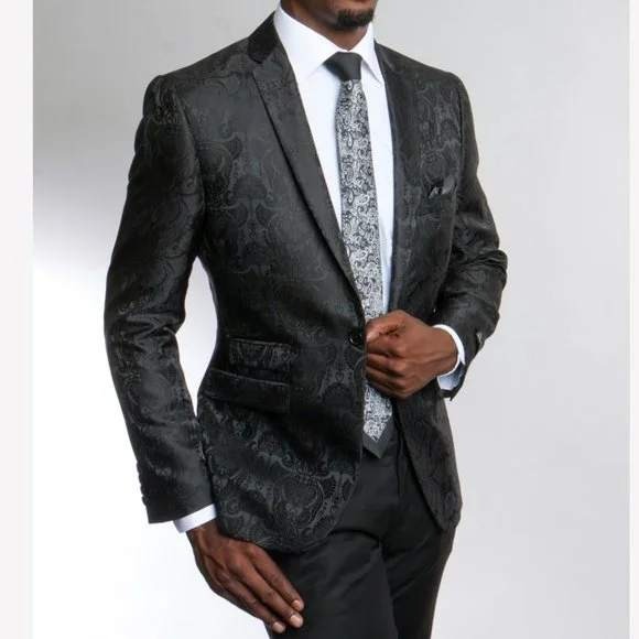 Tazio Italy Men's Black Paisley Patterned Blazer‎ Jacket - Formal Occasion